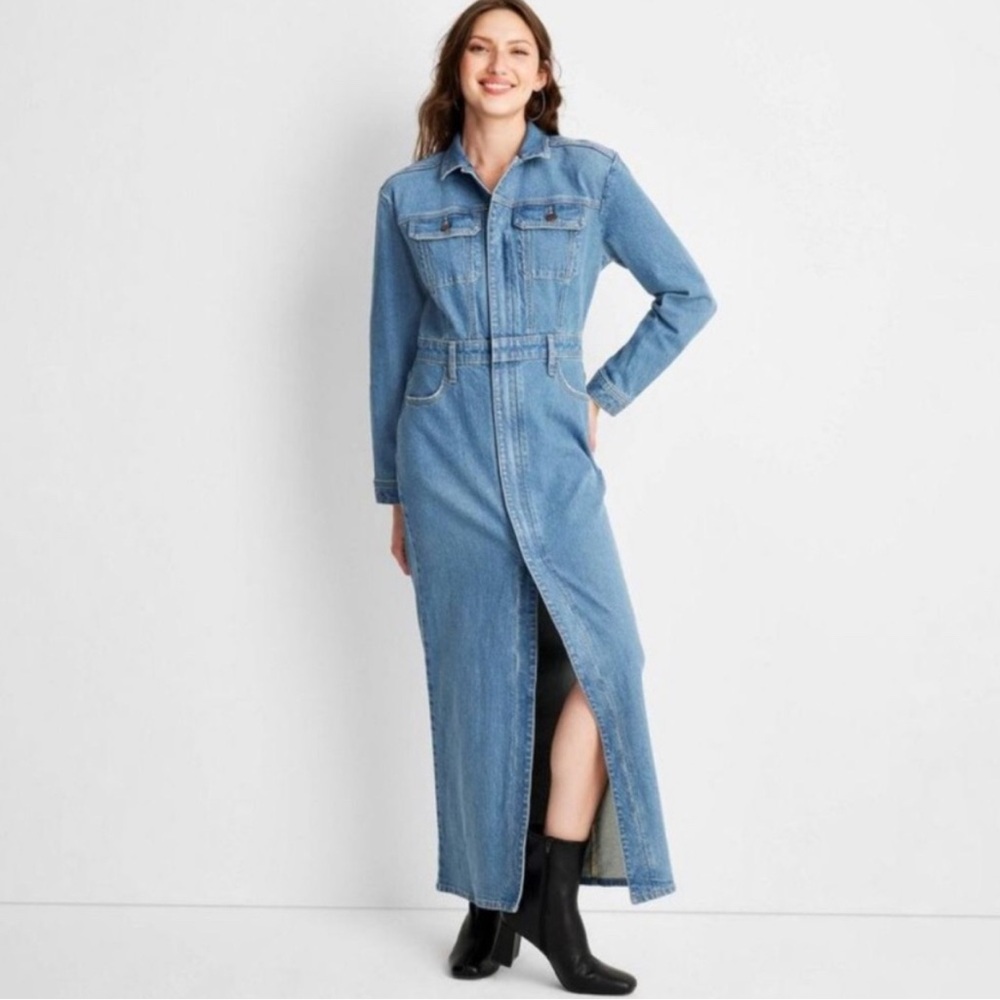 Target Denim Maxi Dress with Front Slit | Size M
